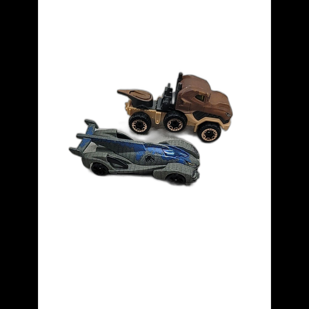 Hot Wheels Jurrasic World Velociraptor Blue & T-Rex JW2 Die-Cast Car Lot of 2